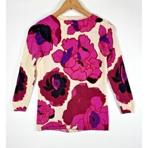 Talbots Audrey Pure Cashmere Sweater Womens Petite Pink Ivory Floral Luxe Knit